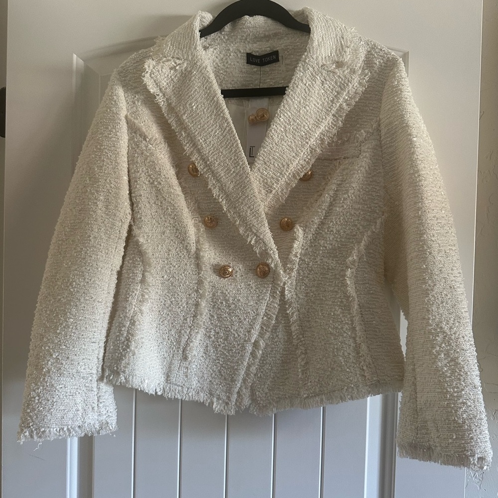 Love Token Cream Blazer Elegant Tweed Design